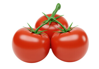 Isolated Three Ripe Tomatoes on the Vine with Green Stem