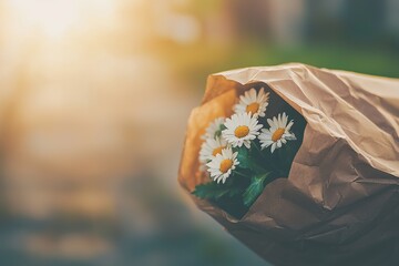 Fresh Daisies Wrapped in Brown Paper for a Charming Floral Bouquet Display