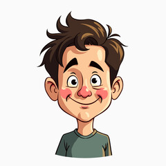 Obraz premium Cartoon Illustration of a Smiling Young Man with Brown Hair and Rosy Cheeks on White Background