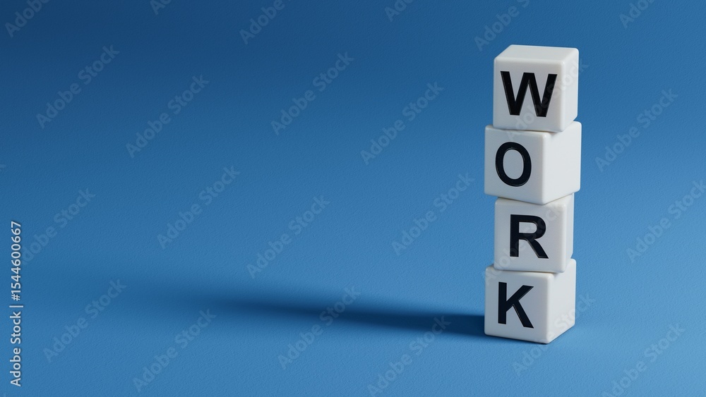 Poster word work. wooden elements with letters isolated on a laptop keyboard.close up of wooden elements,bu