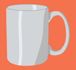 Glossy Gray Ceramic Mug Vector on Coral Background - Editable EPS Template for Branding, Mockups, and Presentation