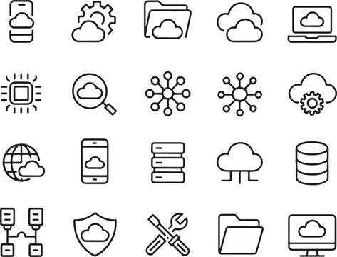 Cloud Computing Icons Server, Network, Data Storage & More
