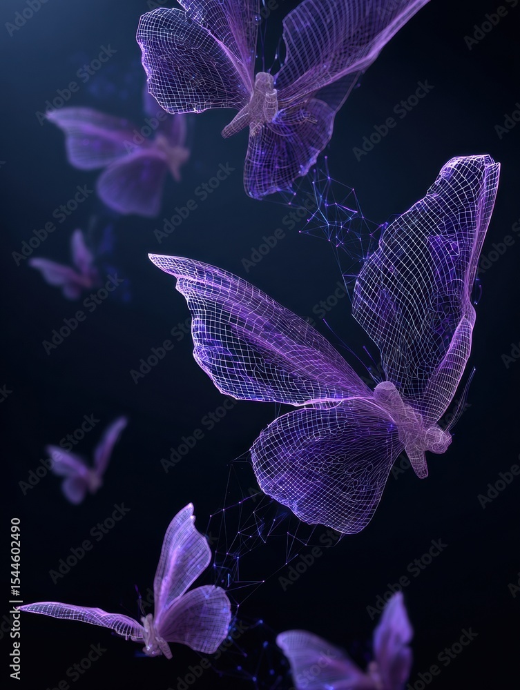Poster beautiful abstract mesh of nerves transforming into butterflies in a healing concept