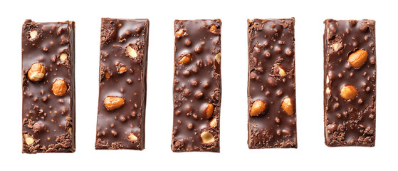 Pack Collection Delicious Chocolate Nut Bars Gourmet Snacks Sweet Treats Confectionery set against transparent background