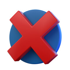Red X Mark Symbol on Blue Circle Background Denial Rejection Concept 3d illustration
