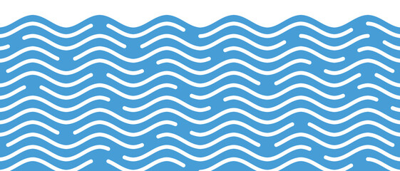 Seamless border, wavy lines, sea waves stylization, vector background