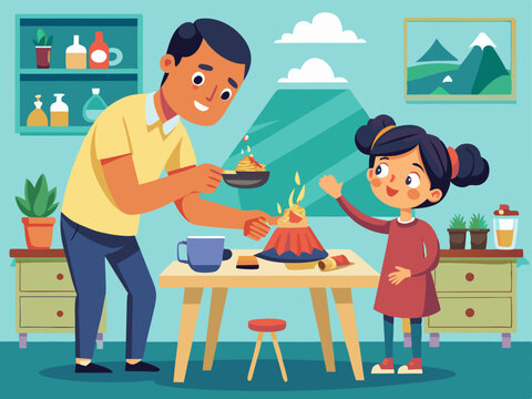 Delightful Family Science Experiment Volcano Eruption Fun Father Daughter Activity Kitchen Cooking Scalable Design
