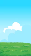 Fototapeten Bauernhof Green Pasture and Sky – Vertical Cartoon Nature Background Vector  © OneyWhyStudio