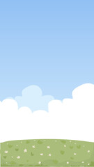 Fototapeta premium Green Field with Clouds – Vertical Cartoon Nature Background Vector