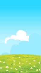 Obraz premium Green Hill and Sky Scene – Vertical Cartoon Nature Background Vector