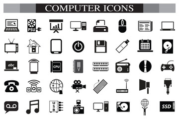 Computer icon set, computer, network, website, server, web design, monitor, tablet and laptop icons vector collection.