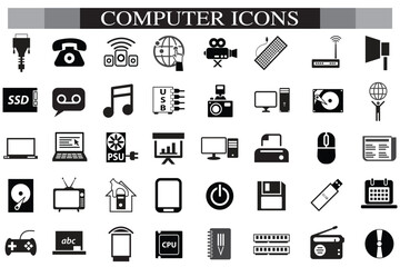 Computer icon set, computer, network, website, server, web design, monitor, tablet and laptop icons vector collection.