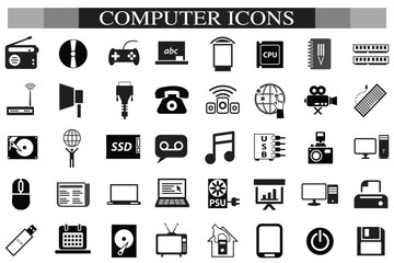Computer icon set, computer, network, website, server, web design, monitor, tablet and laptop icons vector collection.