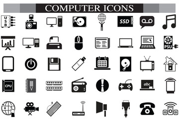 Computer icon set, computer, network, website, server, web design, monitor, tablet and laptop icons vector collection.