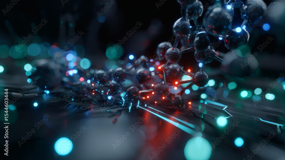 Aufkleber a detailed, futuristic 3d visualization of a molecular structure with glowing nodes and reflective s