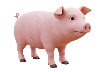 Isolated Pink Piglet with Curly Tail Standing