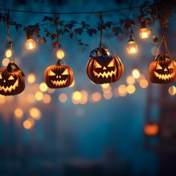 Hanging pumpkin lanterns