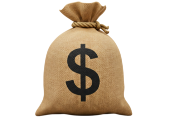 Isolated Burlap Money Bag with Bold Dollar Sign