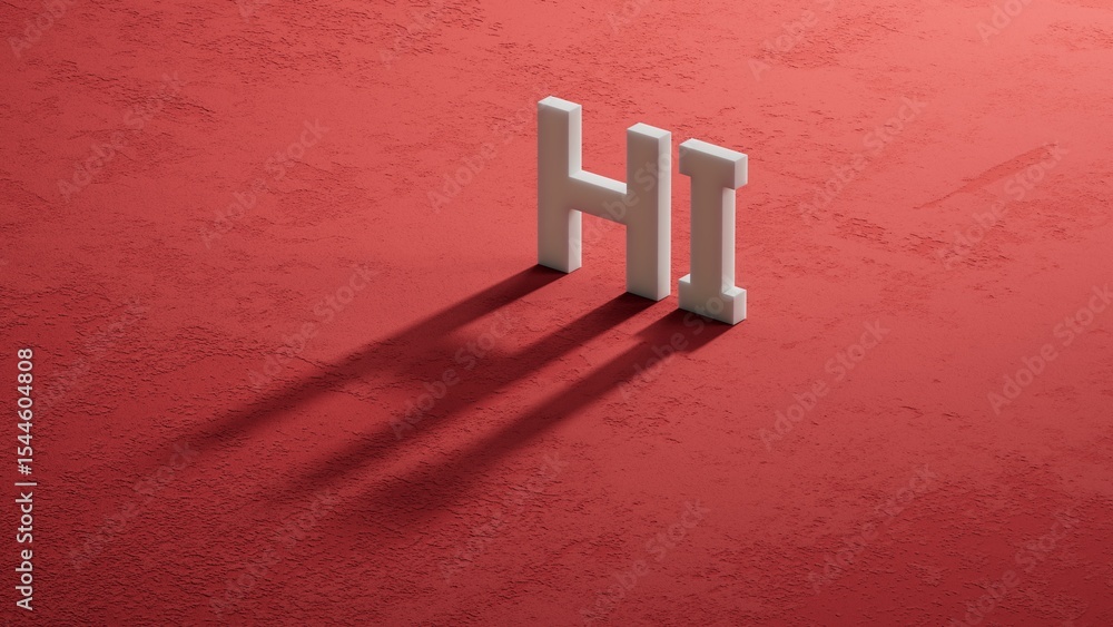 Poster hi- word concept. minimalist abstract design. close up of shadow of 3d charcaters,business concept. 