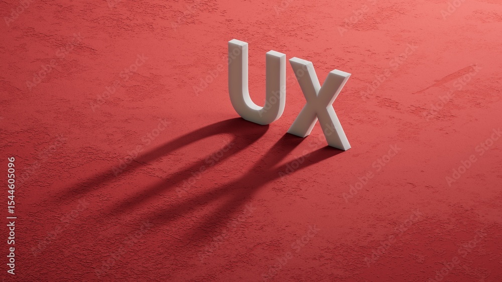 Poster word ux with shadow of 3d charcaters.close up of shadow of 3d charcaters,Business Concept.3D rendering on red background.