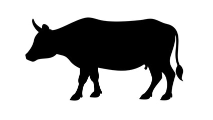 Fototapeta premium Black silhouette vector illustration of farm animals including bull, cow, and pig