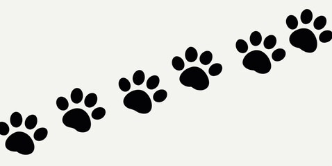 Seamless black vector pattern of dog paw print icons with heart and foot design
