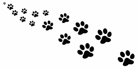 Paw vector foot trail print of cat. Dog, puppy silhouette animal diagonal tracks for t-shirts, backgrounds, patterns, websites, showcases design, greeting cards, child prints and etc
