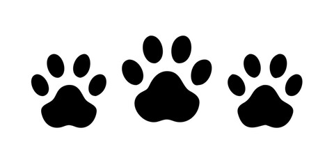 Black paw print vector icon illustrating dog or cat footprints