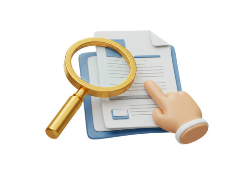 Isolated Document Under Magnifying Glass with Hand Pointing