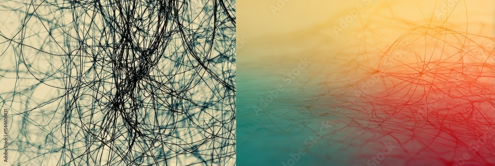 Poster Abstract Tangled Threads on the Left Represent Mental Overload While a Calming Gradient on the Right Symbolizes Tranquility and Relaxation