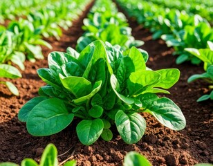 Spinach Plants Growing in Soil – Organic Garden View