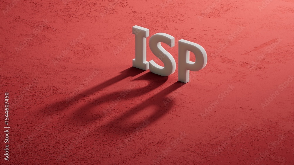 Poster isp sign on shadow of 3d charcaters.close up of shadow of 3d charcaters,Business Concept.3D rendering on red background.