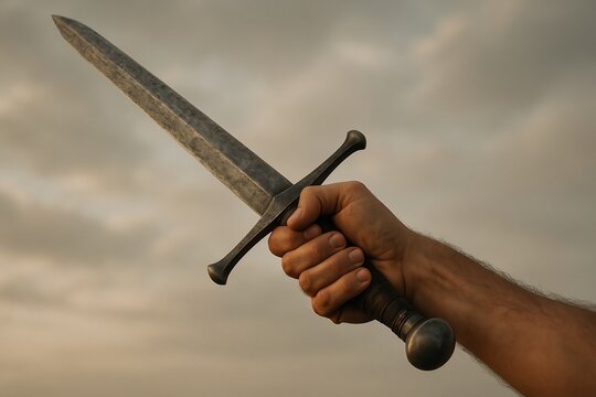 Hand is holding sword or dagger