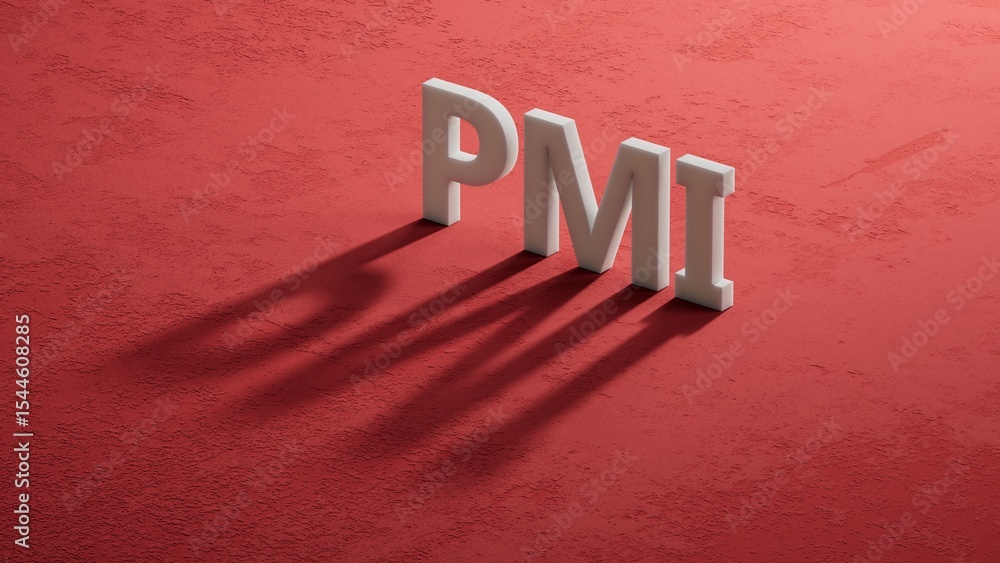 Poster shadow of 3d charcaters with the letters pmi . pmi - short for project management institute.close up