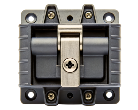 Heavy-duty flush mount industrial compression latch on a transparent background