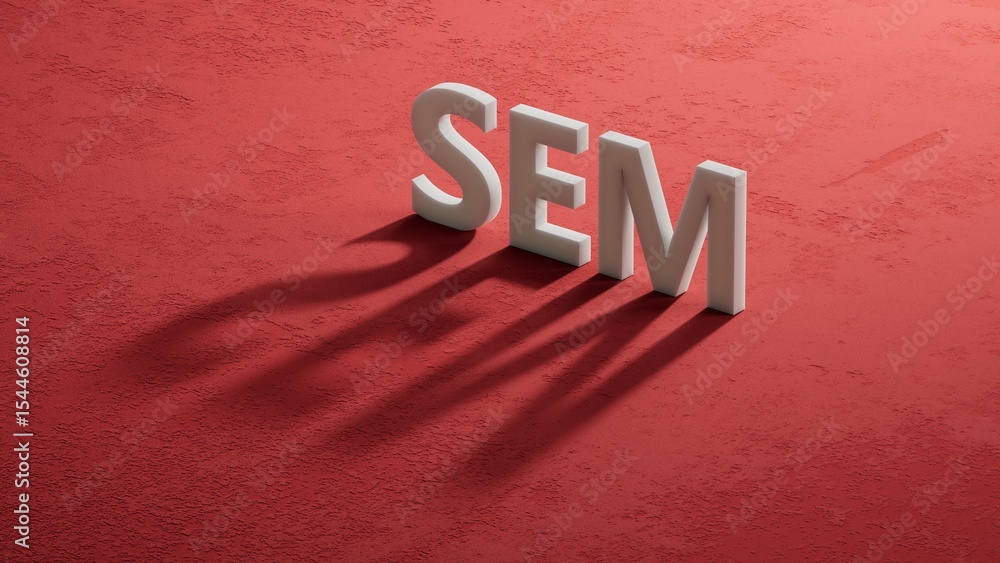 Poster sem symbol. concept word sem - search engine marketing on shadow of 3d charcaters and blocks. busine