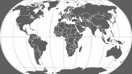 A world map projection displaying continents and countries in gray against a white background with grid lines