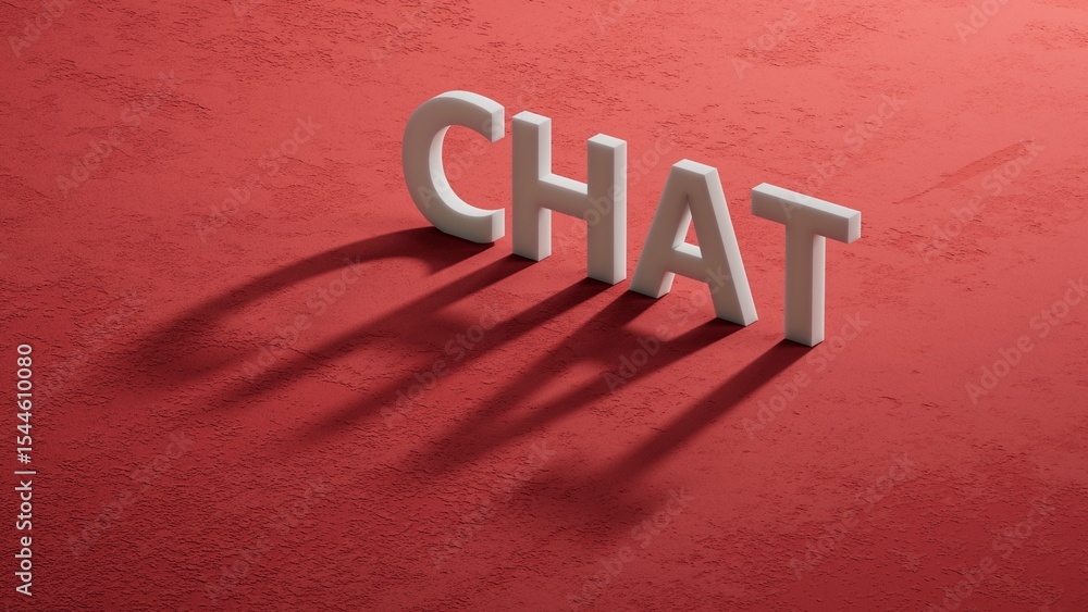 Poster chat.shadow of 3d charcaters spelling.flat lay view from above on shadow of 3d charcaters buttons.it