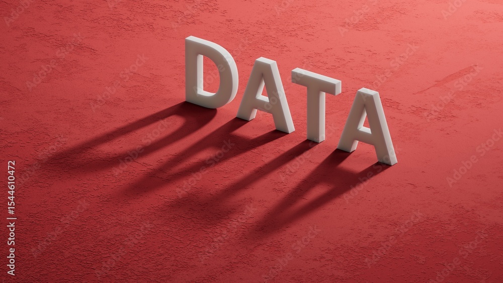 Poster data.shadow of 3d charcaters spelling.flat lay view from above on shadow of 3d charcaters buttons.it