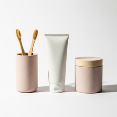 Minimalist Cosmetic Branding Mockup Featuring Beige and White Tubes and Jars