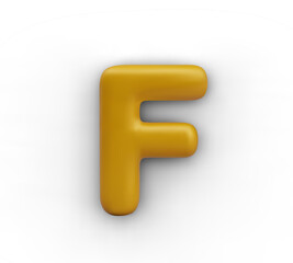 Capital letter F in festive 3D style. Golden element of alphabet on white background. Isolated object for decorative text compositions, greeting concepts