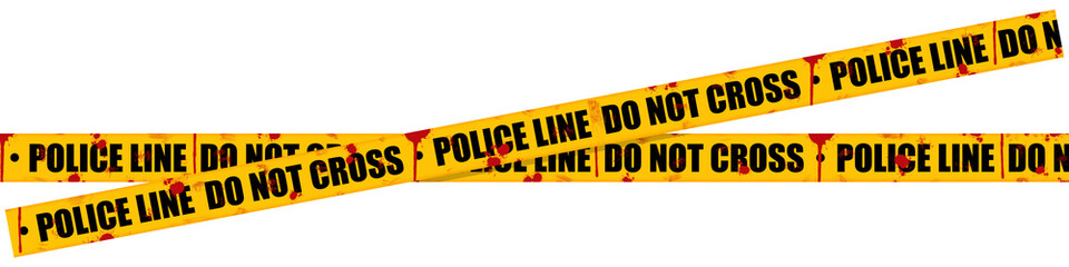 Bloody, Scary, and Halloween-Inspired Yellow Tape with "Police Line, Do Not Cross" Message - Isolated on White Background