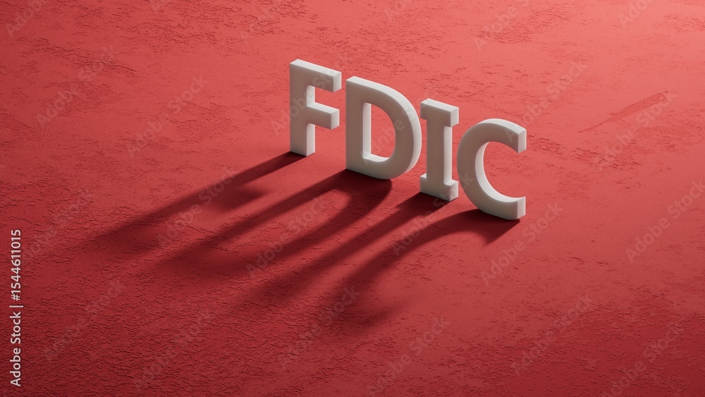 Poster fdic word written on shadow of 3d charcaters with copy space.close up of shadow of 3d charcaters,bus