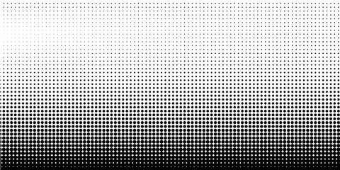 Dotted halftone gradient texture. Vanishing polka dot background. Repeating dots gradation pattern background. Black fading comic pop art overlay backdrop. Raster effect wallpaper. Vector halftone