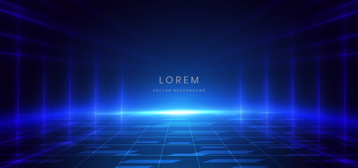 Scene glownig blue light with lighting effect and sparkle on dark blue background.