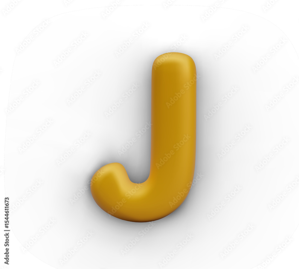 Poster capital letter j on white background. model in realistic style with metallic gold shine. decorative 