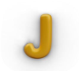 Capital letter J on white background. Model in realistic style with metallic gold shine. Decorative vector object for creating festive texts. Isolated abc element