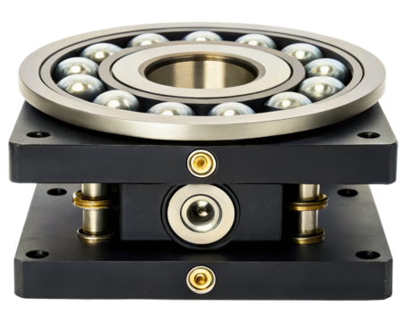 Large industrial ball bearing on a black stand on a transparent background