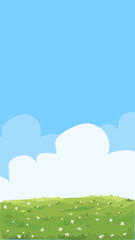 Fototapeta premium Sky Over Flower Meadow – Vertical Cartoon Nature Background Vector