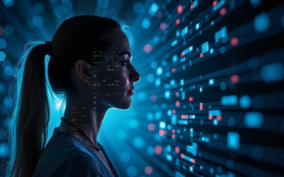 Abstract profile with digital data flow. High quality